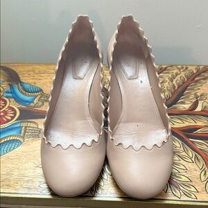 Chloe Beige Scalloped Heels